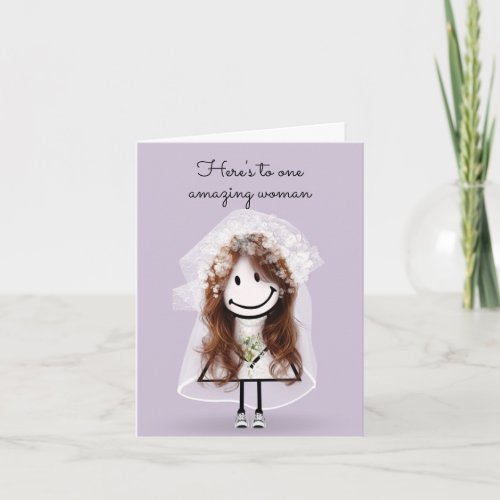 Bride Stick Figure Girl with Bouquet Card