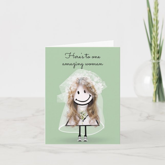 Bride Stick Figure Girl with Bouquet Card (Front)