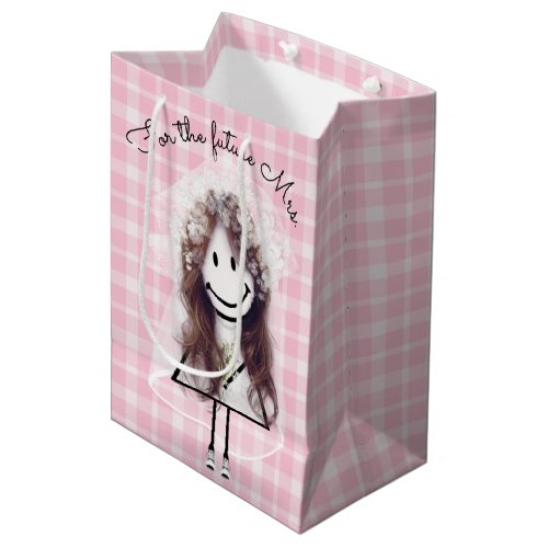 Bride Stick Figure Girl with Bouquet  Medium Gift Bag