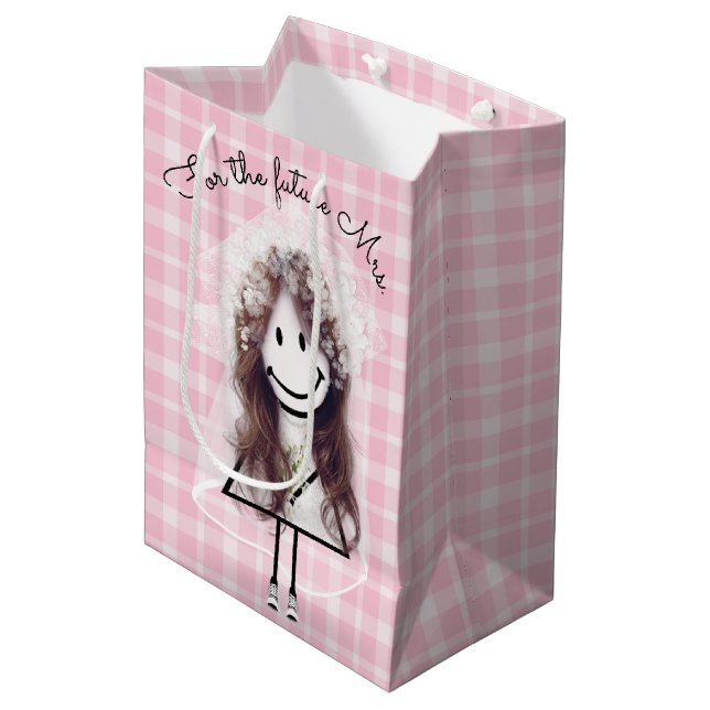 Bride Stick Figure Girl with Bouquet  Medium Gift Bag (Front Angled)