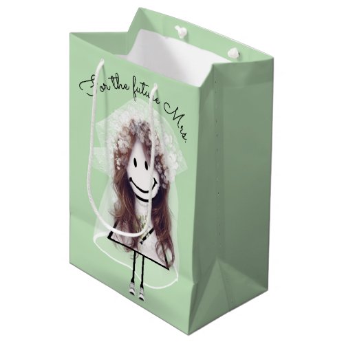 Bride Stick Figure Girl with Bouquet   Medium Gift Bag