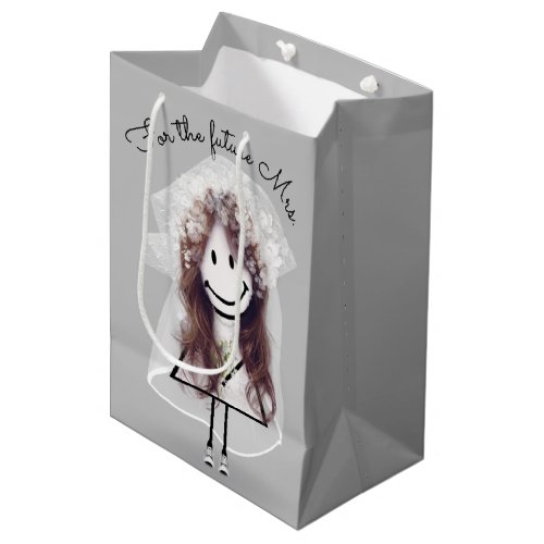 Bride Stick Figure Girl with Bouquet  Medium Gift Bag