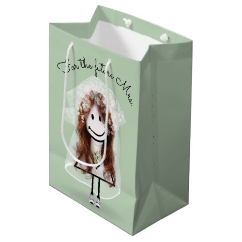 Bride Stick Figure Girl with Daisy Bouquet    Medium Gift Bag