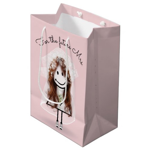 Bride Stick Figure Girl with Daisy Bouquet    Medium Gift Bag