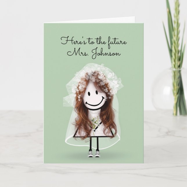 Bride Stick Figure Girl with Sneakers and Daisies Card (Front)