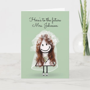 Bride Stick Figure Girl with Sneakers and Daisies Card