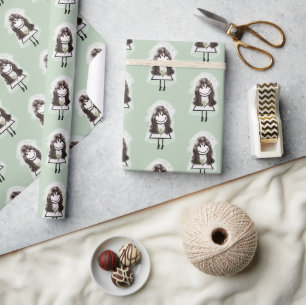 Bride Stick Figure with Daisy Bouquet Wrapping Paper