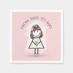 Bride Stick Girl in Sneakers with Daisy Bouquet Napkins