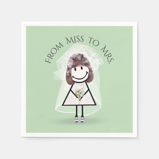 Bride Stick Girl in Sneakers with Daisy Bouquet  Napkins (Front)