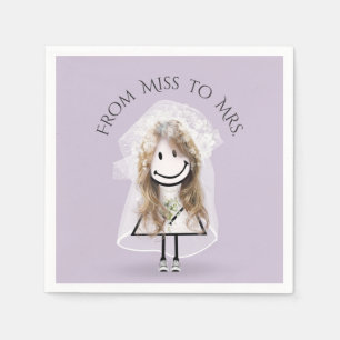 Bride Stick Girl in Sneakers with Daisy Bouquet Napkins