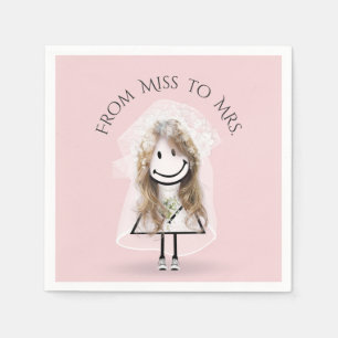 Bride Stick Girl in Sneakers with Daisy Bouquet Napkins