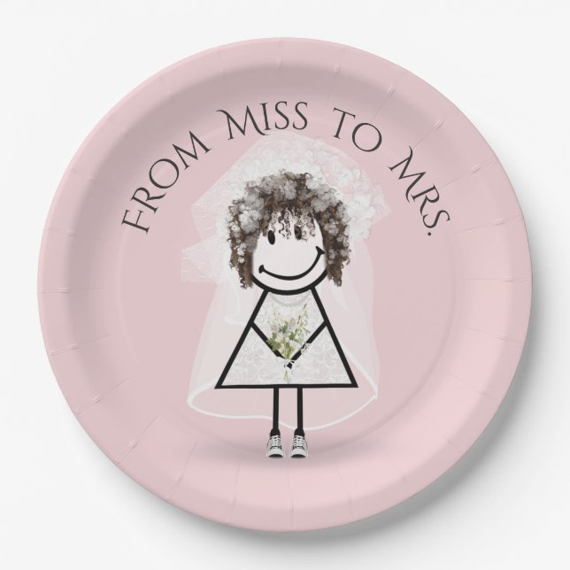 Bride Stick Girl In Sneakers with Daisy Bouquet  Paper Plates (Front)