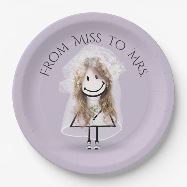 Bride Stick Girl In Sneakers with Daisy Bouquet Paper Plates (Front)