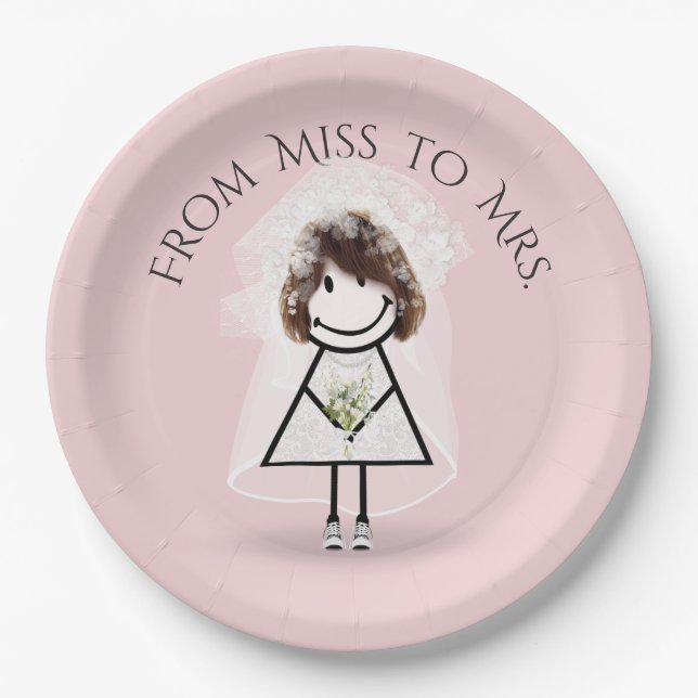 Bride Stick Girl In Sneakers with Daisy Bouquet  Paper Plates (Front)