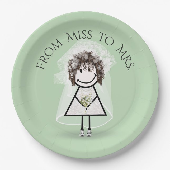 Bride Stick Girl In Sneakers with Daisy Bouquet Paper Plates (Front)