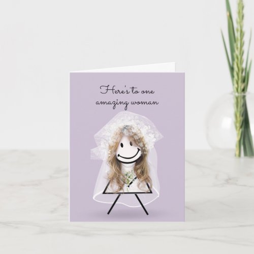 Bride Stick Girl with Bridal Bouquet   Card