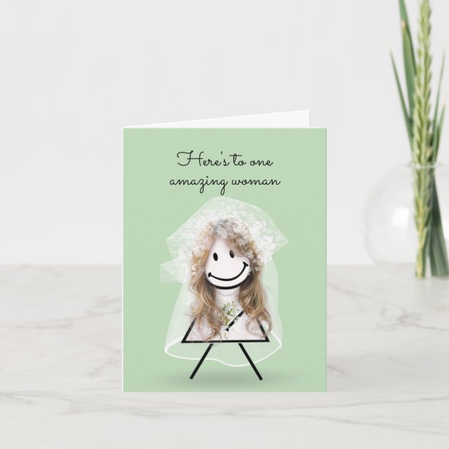 Bride Stick Girl with Bridal Bouquet Card (Front)