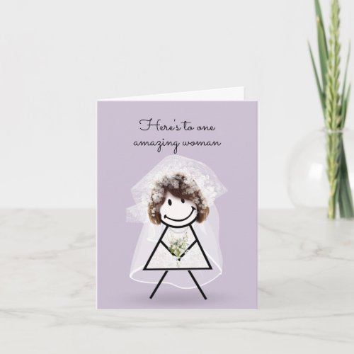 Bride Stick Girl with Bridal Bouquet Card