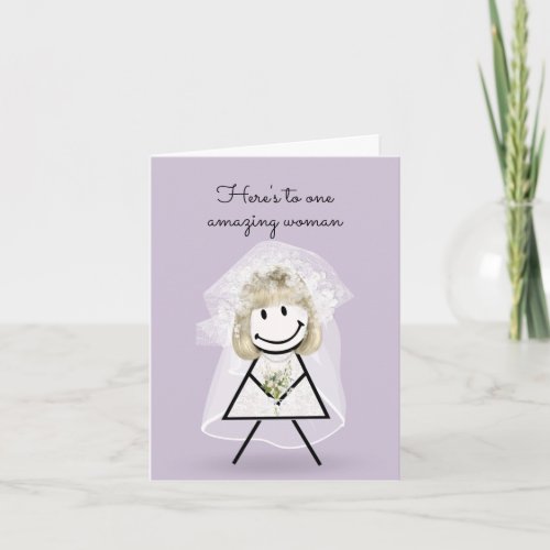 Bride Stick Girl with Bridal Bouquet  Card