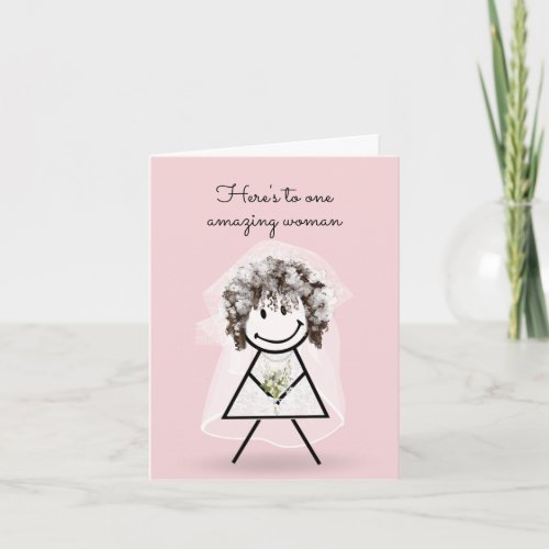 Bride Stick Girl with Bridal Bouquet  Card