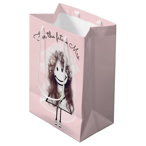 Bride Stick Girl with Bridal Bouquet Medium Gift Bag