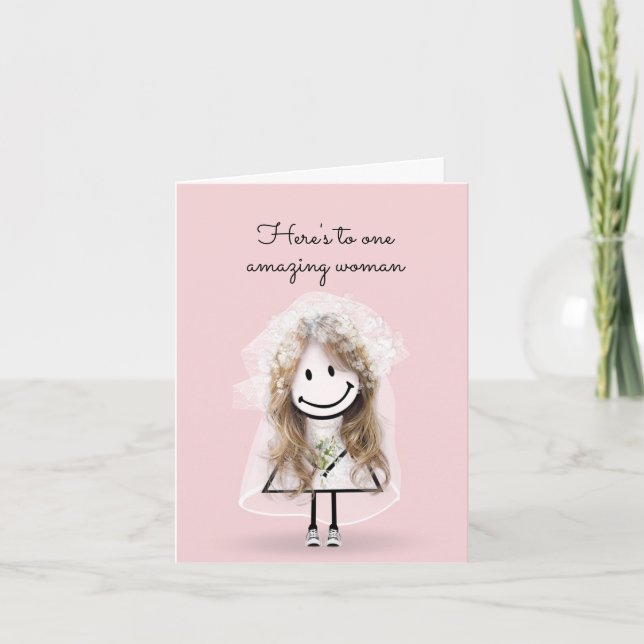 Bride Stick Girl with Sneakers and Daisies Card (Front)