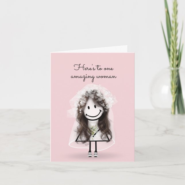 Bride Stick Girl with Sneakers and Daisies Card (Front)