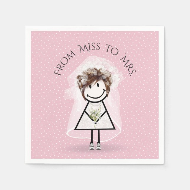 Bride Stick Girl with Sneakers on Dots  Napkins (Front)