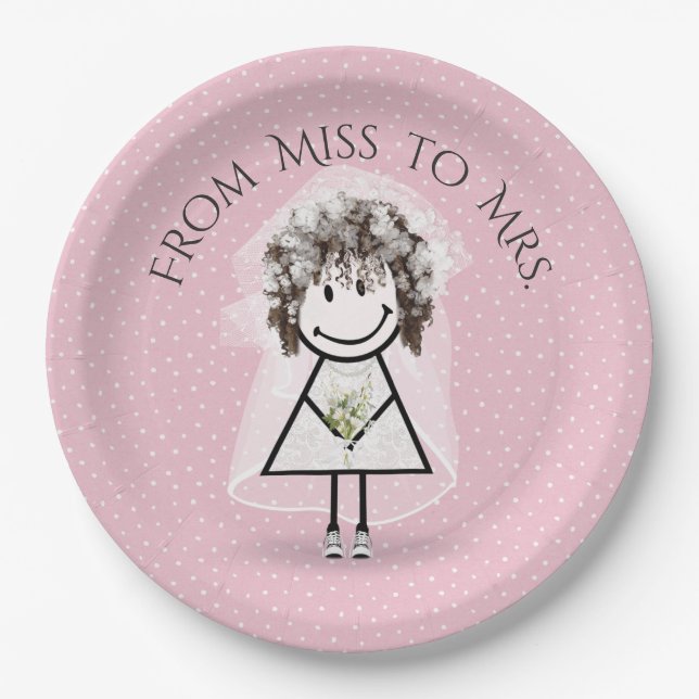 Bride Stick Girl with Sneakers on Dots  Paper Plates (Front)