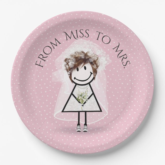 Bride Stick Girl with Sneakers on Dots  Paper Plates (Front)