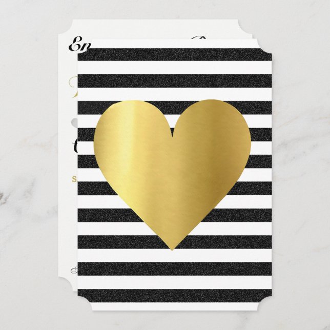 Bride Summer Loving Black & Gold Soiree Lawn Party Invitation (Front/Back)