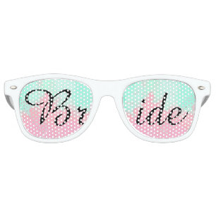 Bride Summer Pink Teal Watercolor Wedding Retro Sunglasses