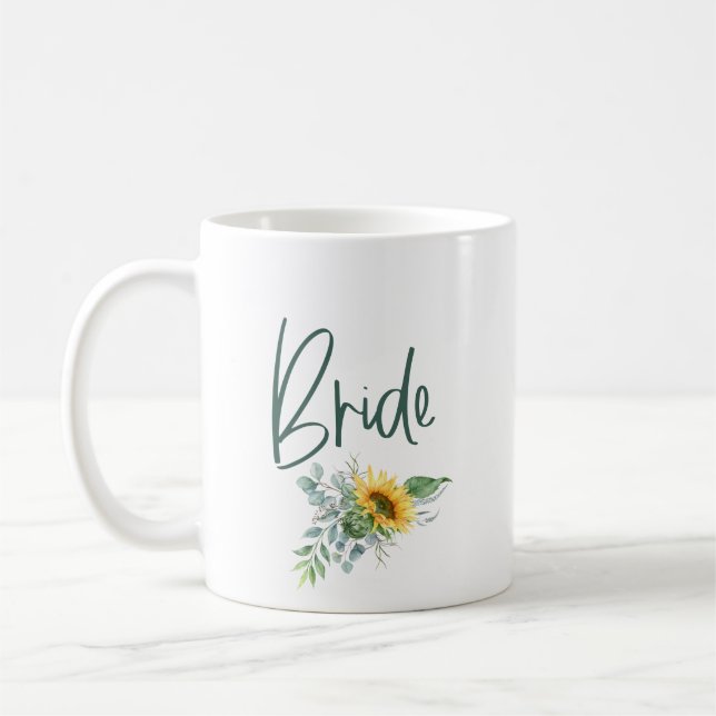 Bride Sunflower Eucalyptus Wedding Coffee Mug (Left)