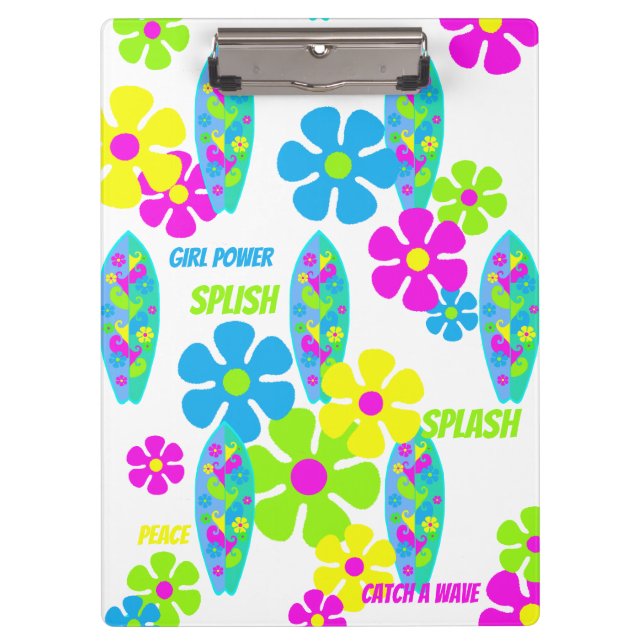 BRIDE & Surfer Flower Power Girl Retro Party Clipboard (Front)