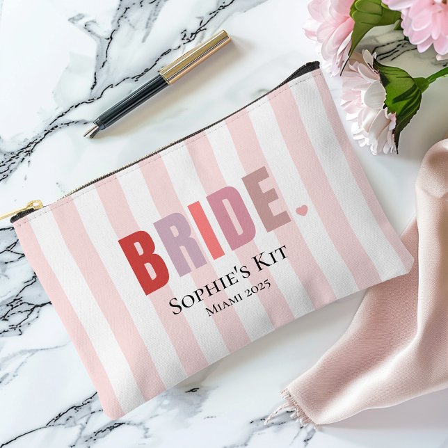 Bride Survival Kit Bag | Pink Stripes Custom Name (Creator Uploaded)
