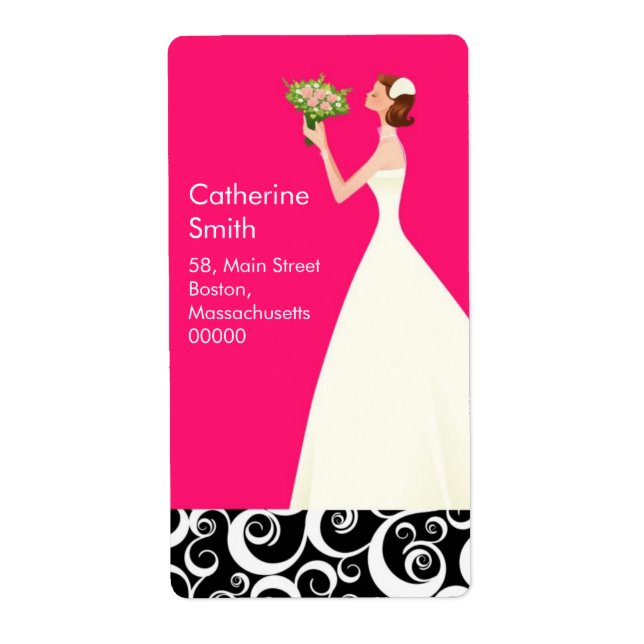Bride Swirl Address Labels in Hot Pink (Front)