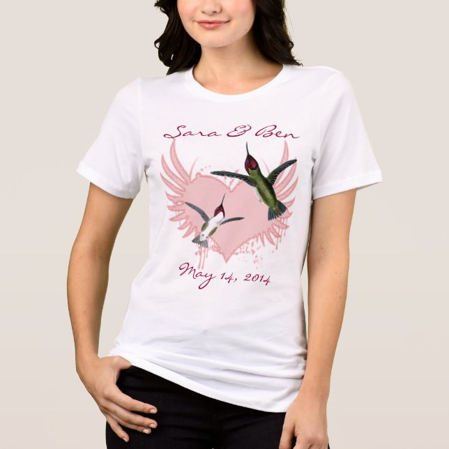 Bride T-shirt Humming Birds & Grunge Heart Tri-Blend Shirt (Front)