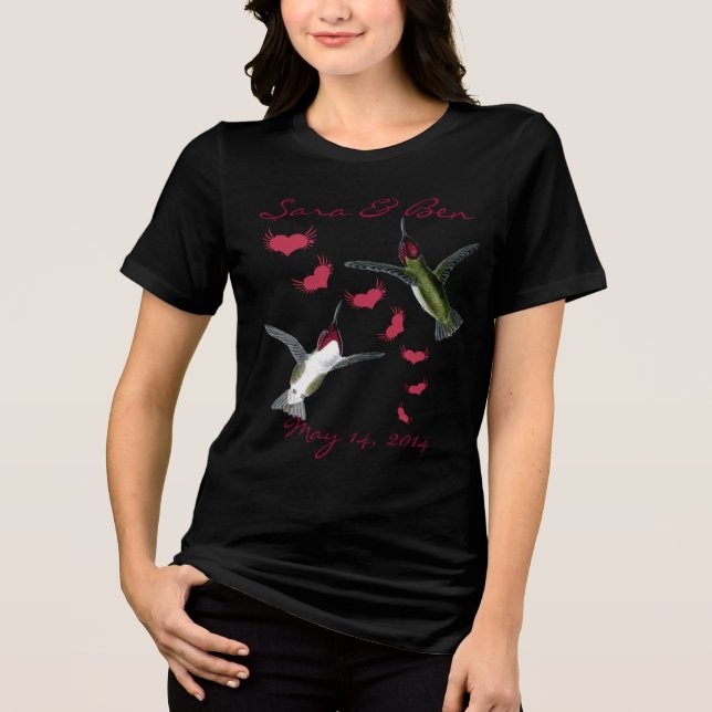 Bride T-shirt Humming Birds & Grunge Hearts Tri-Blend Shirt (Front)