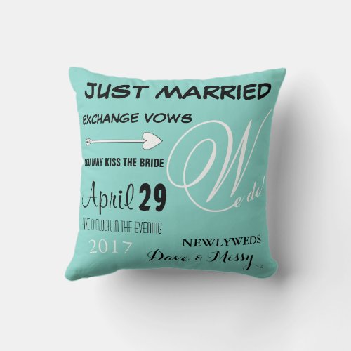 BRIDE Teal Blue Just Married We Do Throw Pillow