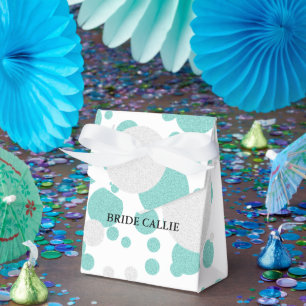BRIDE Teal Blue Shimmer Polka Dot Wedding Party Favor Boxes