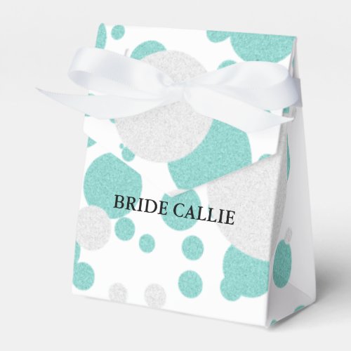BRIDE Teal Blue Shimmer Polka Dot Wedding Party Favor Boxes