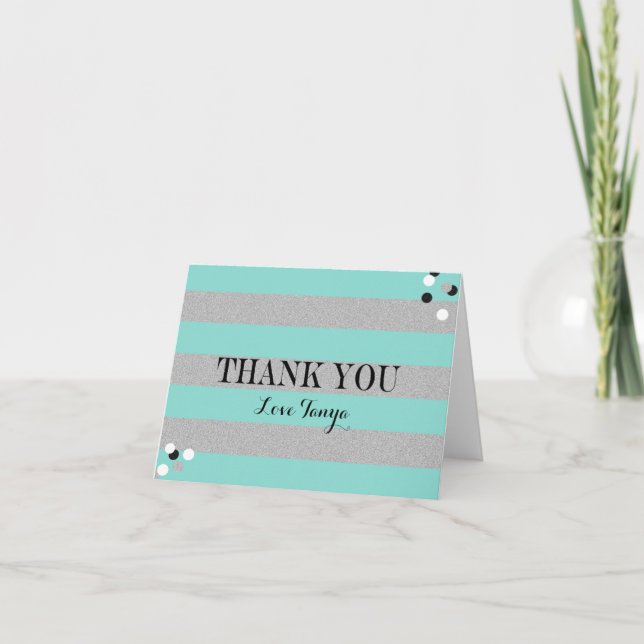 Bride Teal Blue & Silver Personal Shower Party Thank You Card (Front)