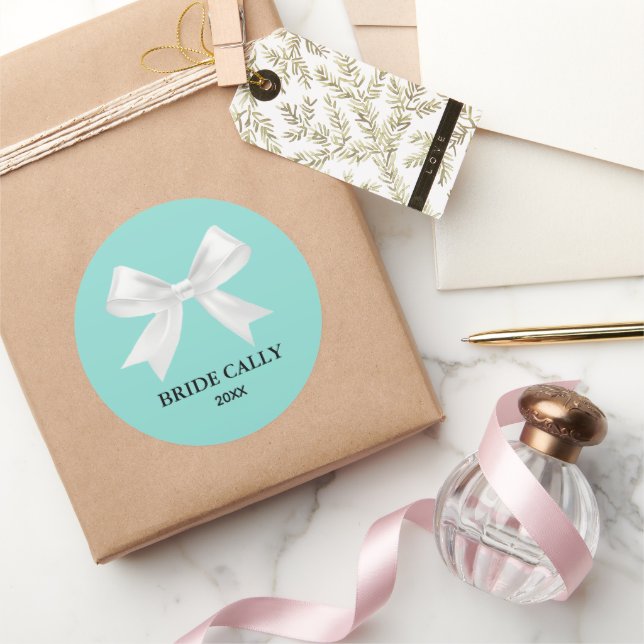 BRIDE Teal Blue Tiara Party Classic Round Sticker (Gifting)