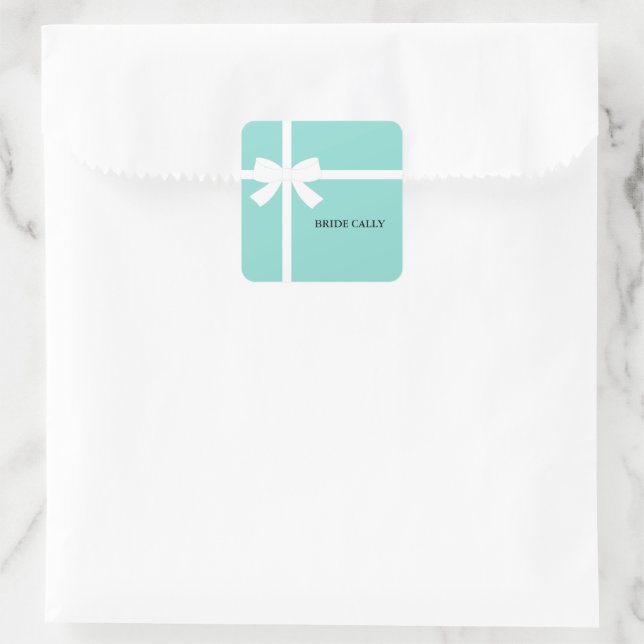 BRIDE Teal Blue Tiara Shower Party Personalized  Square Sticker (Bag)