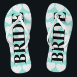 BRIDE Teal Blue Wedding Bridal Party Bride Flip Flops<br><div class="desc">Put a smile on her face when she receives these fun flip flops, be sure to give her the matching bag, she will love this fabulous gift! Look for coordinating groom flip flops, it makes the perfect Jack and Jill party gift set! All part of the BRIDE & CO. collection....</div>