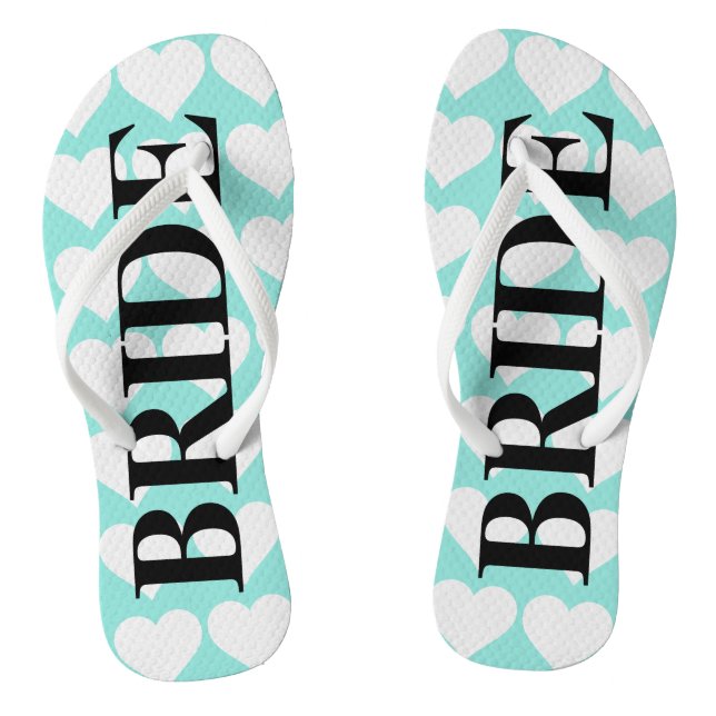 BRIDE Teal Blue Wedding Bridal Party Bride Flip Flops (Footbed)