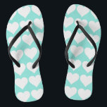 Bride Teal Blue & White Wedding Hearts Party Flip Flops<br><div class="desc">Put a smile on her face when she receives these fun flip flops, be sure to give her the matching bag, she will love this fabulous gift! Personalize it as you choose. Perfect for party favors, bridal party, baby shower or birthday gifts. Look for other fun ideas, all part of...</div>