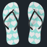 Bride Teal Blue & White Wedding Hearts Party Flip Flops<br><div class="desc">Put a smile on her face when she receives these fun flip flops, be sure to give her the matching bag, she will love this fabulous gift! Personalize it as you choose. Perfect for party favors, bridal party, baby shower or birthday gifts. Look for other fun ideas, all part of...</div>