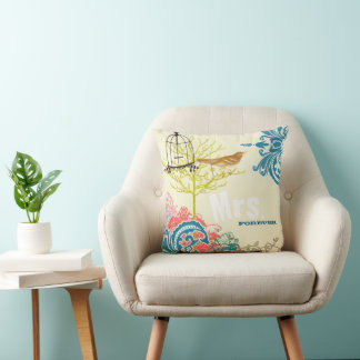 Bride Teal Damask Love Bird Birdcage Throw Pillow