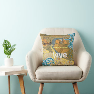 Bride Teal Yellow Coral & Olive Peacock Birdcage Throw Pillow